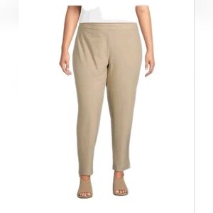 Eileen Fisher Khaki Ankle Pants Linen Elastic Stretch Twill Size 3X New $178